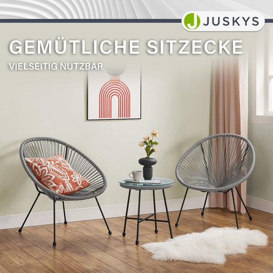 Ostana Balkonmöbel Set 3-teilig, Tisch & 2 Sessel Hellgrau