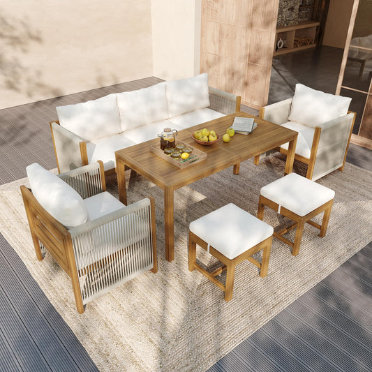 Gartenmöbel Set für 7 Personen, Loungeset mit Tisch Beige