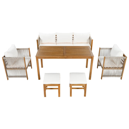 Gartenmöbel Set für 7 Personen, Loungeset mit Tisch Beige